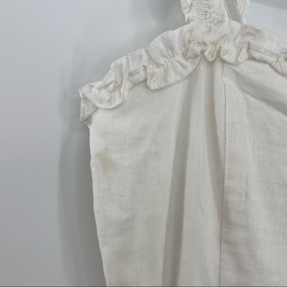 Aqua NWT Ruffled Strap Mini Dress Sleeveless Smocked Linen Blend White Large New - Picture 12 of 13
